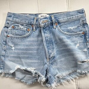 Agolde Distressed Light Blue Jean Shorts